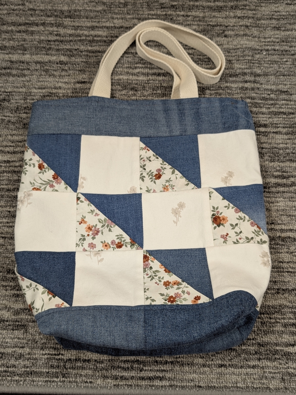 Patchwork Denim and Floral Tote Bag